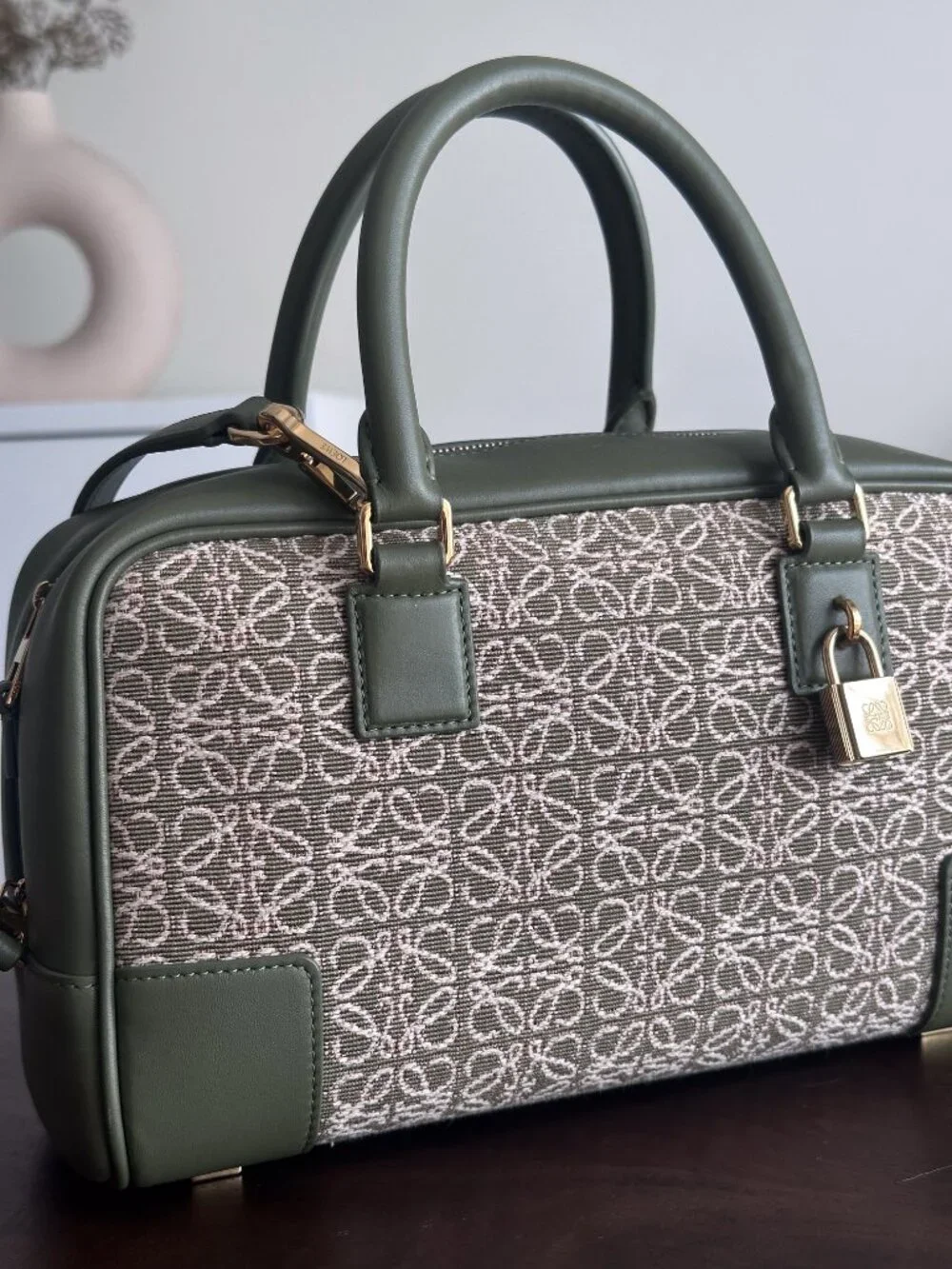 Loewe Jacquard Anagram Calfskin Amazona 23 in Avocado Green|Boston Top Handle - Picture 4 of 16